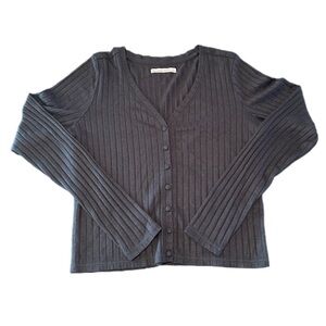 Abercrombie & Fitch Black Lightweight Ribbed Button Down Cardigan - Women’s L